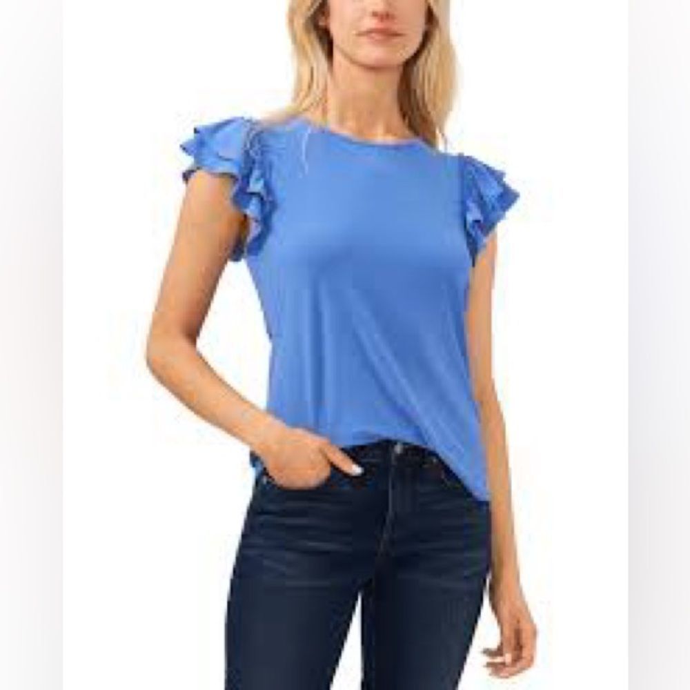 Tommy Hilfiger Women's Blue Ruffle Sleeve Tee